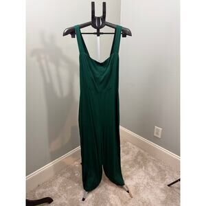 Reformation Emerald Green Smocked Wide Leg Jumpsuit | Size 8 NWT
